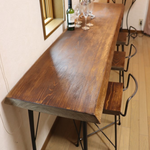 長いw1930一枚板ヒノキカウンターテーブル カフェ ダイニングテーブル