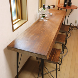 w1760一枚板ヒノキカウンターテーブル 　カフェ ダイニングテーブル在宅勤務　テレワーク　アンティーク風 1枚目の画像