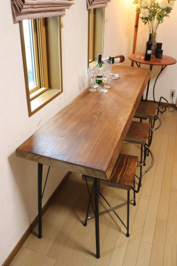 w1760一枚板ヒノキカウンターテーブル 　カフェ ダイニングテーブル在宅勤務　テレワーク　アンティーク風 1枚目の画像