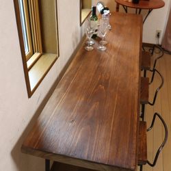 w1760一枚板ヒノキカウンターテーブル 　カフェ ダイニングテーブル在宅勤務　テレワーク　アンティーク風 4枚目の画像