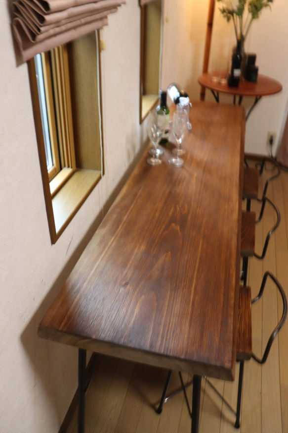 w1760一枚板ヒノキカウンターテーブル 　カフェ ダイニングテーブル在宅勤務　テレワーク　アンティーク風 8枚目の画像
