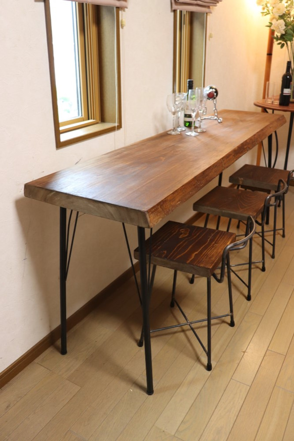 w1760一枚板ヒノキカウンターテーブル 　カフェ ダイニングテーブル在宅勤務　テレワーク　アンティーク風 9枚目の画像