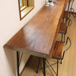 長いｗ2010一枚板ヒノキカウンターテーブル 　カフェ ダイニングテーブル在宅勤務　テレワーク　アンティーク風 1枚目の画像