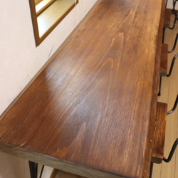 長いｗ2010一枚板ヒノキカウンターテーブル 　カフェ ダイニングテーブル在宅勤務　テレワーク　アンティーク風 2枚目の画像