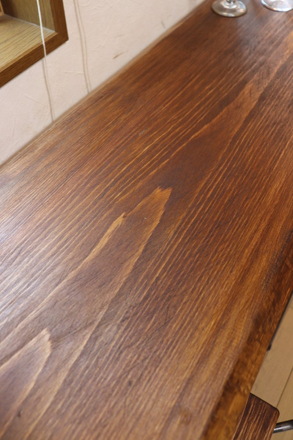 長いｗ2010一枚板ヒノキカウンターテーブル 　カフェ ダイニングテーブル在宅勤務　テレワーク　アンティーク風 4枚目の画像
