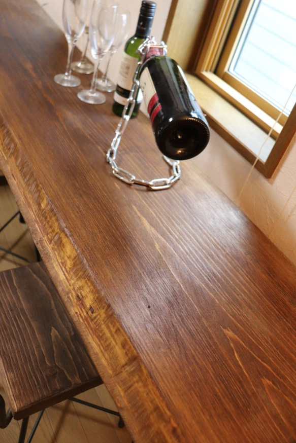 長いｗ2010一枚板ヒノキカウンターテーブル 　カフェ ダイニングテーブル在宅勤務　テレワーク　アンティーク風 7枚目の画像