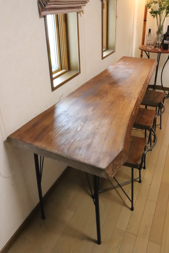 奥行き広めW1850一枚板ヒノキカウンターテーブルお店様 カフェ
