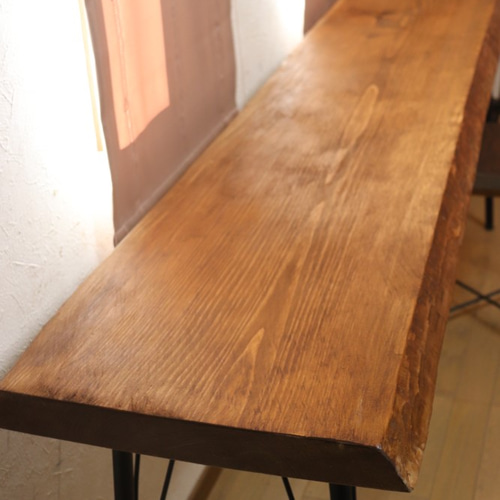 長物で厚48w1955一枚板ヒノキ カウンターテーブル カフェ ダイニング