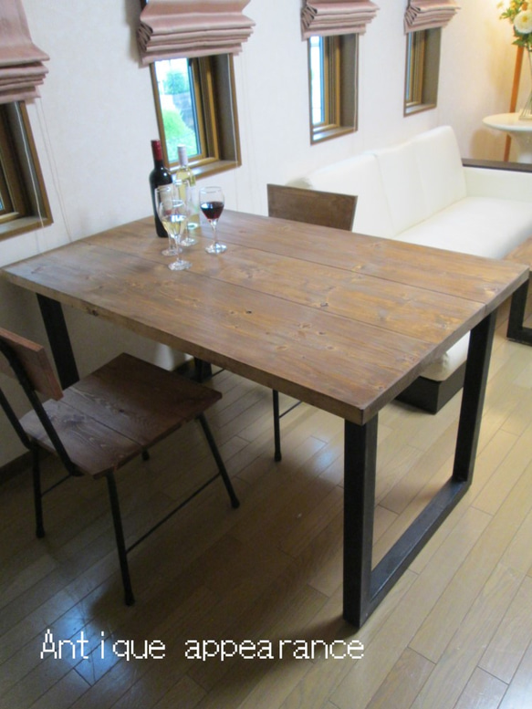 【サイズ約W1500×D800】アンティーク風ダイニングテーブル・角鉄脚アイアン　テーブル 3枚目の画像