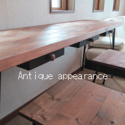 【サイズ約W1650×D460】アンティーク風ダイニングテーブル アイアン（作業台）３個アイアン引き出し（3個付） 3枚目の画像