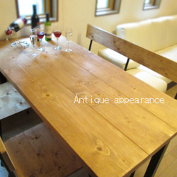 ひのき【サイズ約W1400×D800】角鉄脚アイアン　ミディアムアンティーク風ダイニングテーブル 5枚目の画像