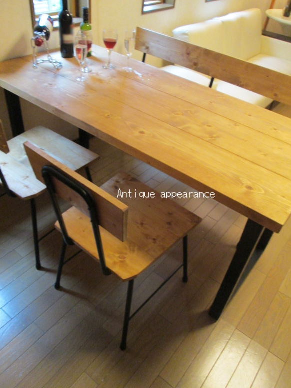 【サイズ約W1700×D800】角鉄脚アイアン　ミディアムアンティーク風ダイニングテーブル 9枚目の画像