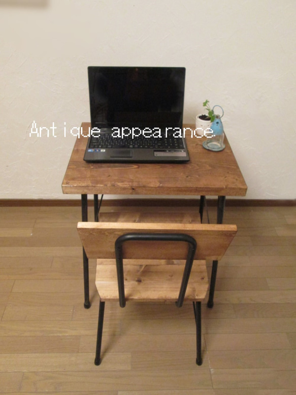 【サイズ約W650×460】ダイニングテーブル　アンティーク風　パソコンテーブル・鉄脚アイアン　テーブル 1枚目の画像