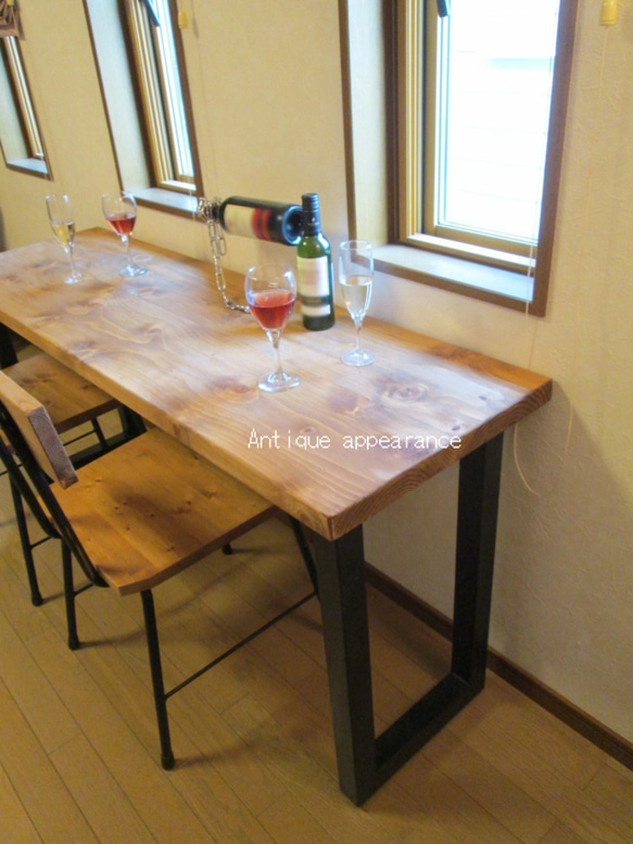 【サイズ約W1200×D460】カウンターテーブル　アンティーク風ダイニングテーブル・角鉄脚アイアン　テーブル 3枚目の画像