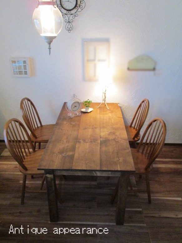 木製 横1400×奥行700 アンティーク風テーブル 木足 ダイニングテーブル