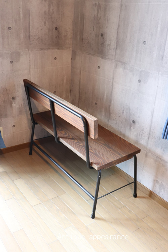 新発売（3人かけ）　背中ありベンチ　アンティーク風ダイニングテーブル・用　　鉄脚アイアン　テーブル 用ベンチ椅子　 2枚目の画像