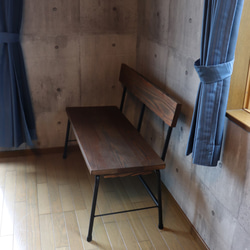 新発売（3人かけ）　背中ありベンチ　アンティーク風ダイニングテーブル・用　　鉄脚アイアン　テーブル 用ベンチ椅子　 1枚目の画像