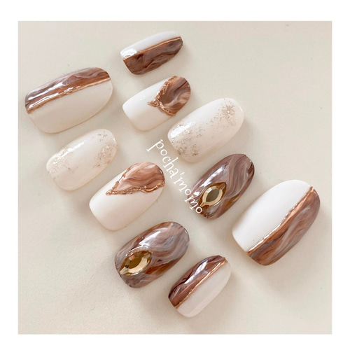 ブラウンマーブルネイル ネイルチップ（つけ爪） ぽてぽてミル 通販