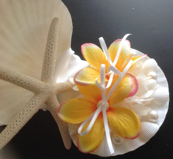 貝殼環枕頭♡雞蛋花（artichall花）黃色 第1張的照片