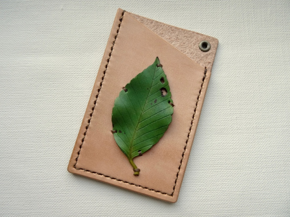 葉っぱが付いたパスケース　イヌブナ 1枚目の画像
