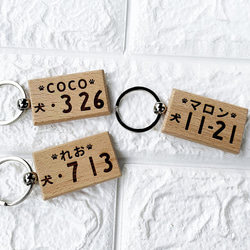 ワンちゃん名前プレート 犬用 ナンバープレート風 お名前 キーホルダー☆名入れ 誕生日 刻印