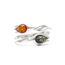 アンバー（琥珀）のジュエリー　指輪　Two Tone Amber Tulip Ring 1枚目の画像