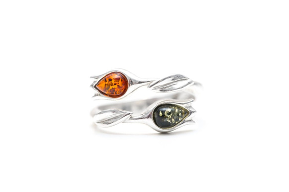 アンバー（琥珀）のジュエリー　指輪　Two Tone Amber Tulip Ring 1枚目の画像