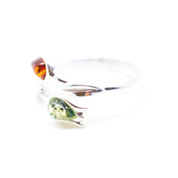 アンバー（琥珀）のジュエリー　指輪　Two Tone Amber Tulip Ring 3枚目の画像