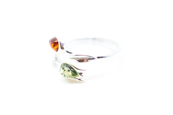 アンバー（琥珀）のジュエリー　指輪　Two Tone Amber Tulip Ring 3枚目の画像