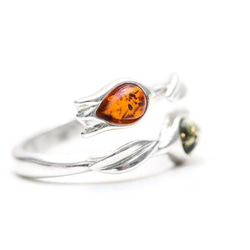 アンバー（琥珀）のジュエリー　指輪　Two Tone Amber Tulip Ring 8枚目の画像