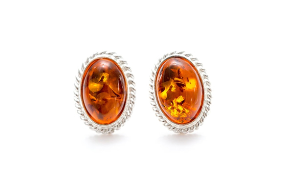 アンバー（琥珀）のジュエリー　イヤリング　ピアス　Amber Quintessence Stud Earrings 1枚目の画像