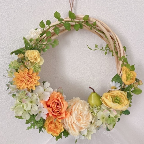 洋梨が可愛いバラのナチュラル☘なリース リース green-rose 通販  