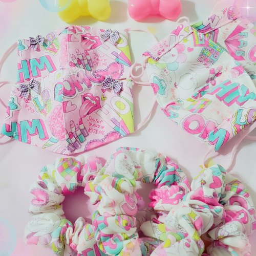 2点セット 立体マスク&シュシュ 派手カワ イラスト ギフト