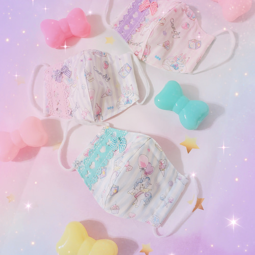 ストライプユニコーン 立体マスク 子供用 キッズ ゆめかわ レース 