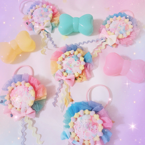 ロゼット ヘアゴム ゆめかわ 虹 虹色 レインボー チュール プレゼント
