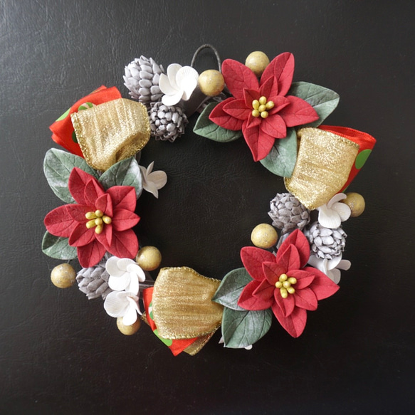 クレイクラフト ❁ ミニクリスマスリボンリース レッド リース