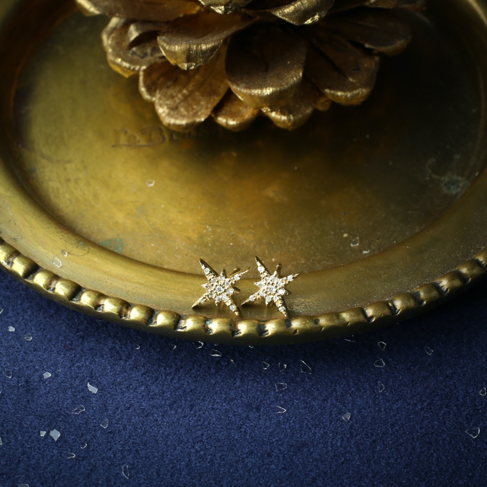 スターバーストピアス✴︎一番星ダイヤモンド✴︎スターピアス✴︎ダイヤモンド✴︎ K14YG K14RG K14WG