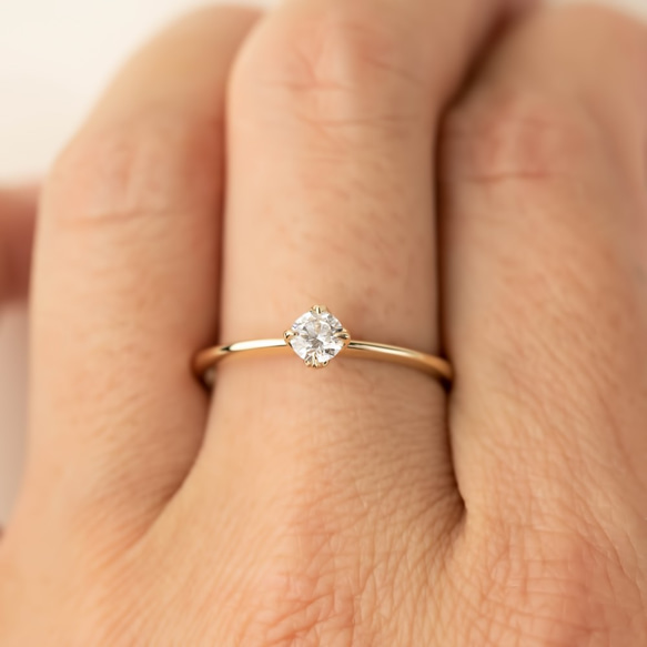アリスリング✴︎天然ダイヤモンド婚約指輪✴︎華奢可愛い天然一粒ダイヤモンド✴︎K14YG RG WG【受注制作】 4枚目の画像