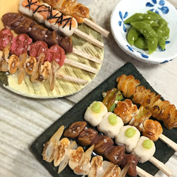 焼き鳥盛り合わせと枝豆ビールの大満足な居酒屋セットA【ミニチュアフード】 3枚目の画像