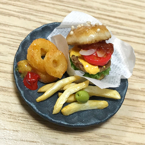 食品サンプル】ハンバーガープレート【ミニチュアフード】 その他置物