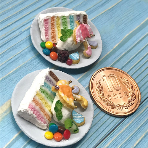 レインボーケーキと傘のクッキーの雨の日プレート【ミニチュアスイーツ 