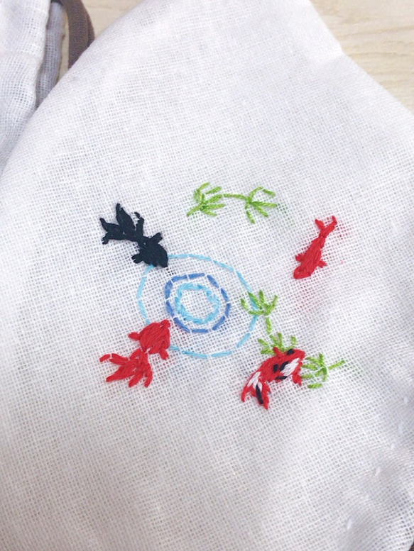 【薄くて快適な夏用ガーゼを使用♪】選べる立体刺繍マスク3種(金魚・水風船・おじさんメガネ) 3枚目の画像