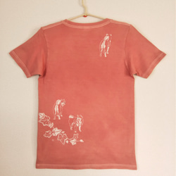 型染めSサイズ動物Tシャツ (男女兼用) ～柴犬&アイビー～ サーモンピンク色 5枚目の画像