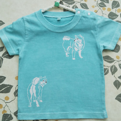 型染め80㎝子供Tシャツ～柴犬～ 薄あおみどり 4枚目の画像