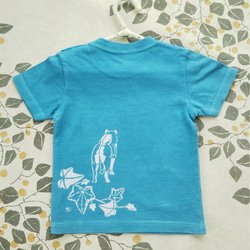 型染め90㎝動物子供Tシャツ ～柴犬～ 青緑色 3枚目の画像