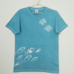 型染めMサイズお魚Tシャツ(男女兼用) ～マグロ&カサゴ～ 薄あおみどり色～ 4枚目の画像