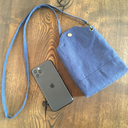 岡山牛仔布智慧型手機袋迷你 Sacoche [抗菌防毒智慧型手機單肩智慧型手機袋] (靛藍) 第1張的照片
