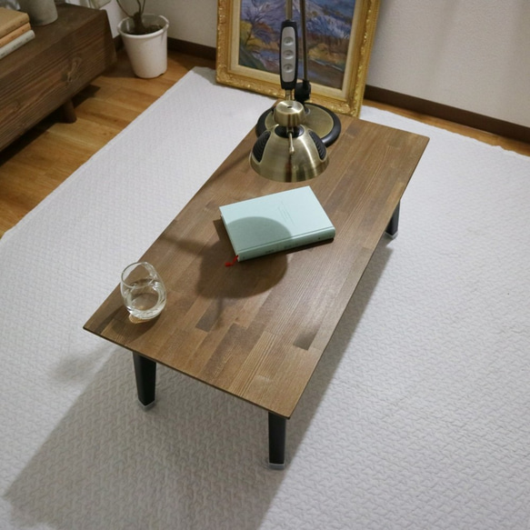 天然木の折り畳みローテーブル(テーブル/ローテーブル/机/テレワーク/アイアン） 2枚目の画像