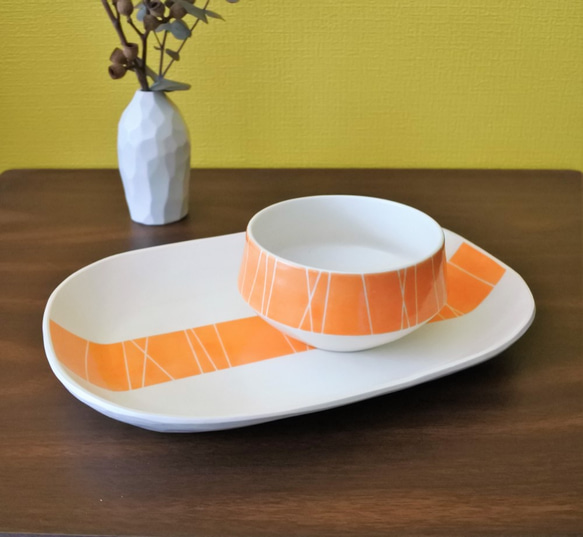 Plate プレート　(中皿）オレンジ/ストライプ 6枚目の画像