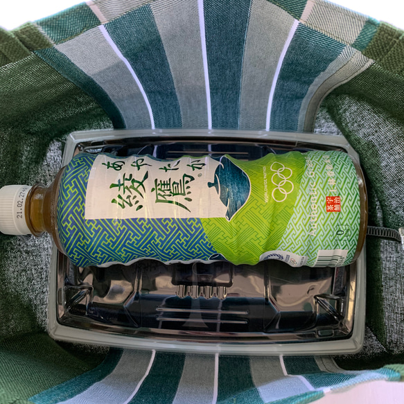 エコバック　コンビニ　ストライプ緑×グリーン 5枚目の画像